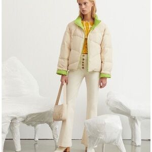 Paloma Wool Mitsubishi Reversible Puffer Jacket in Cream and Green